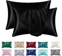 juwenin Lot de 2 taies d'oreiller en soie douce et soyeuse, antistatique, anti-acariens, pour cheveux et peau du visage (noir)