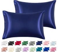 Juwenin Lot de 2 taies d'oreiller en soie et satin multicolores - Taille standard/Queen (Bleu marine, standard)