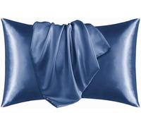 Juwenin Lot de 2 taies d'oreiller en soie pour cheveux et visage pour éviter les rides Fermeture éclair dissimulée Bleu marine