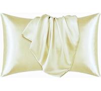 Juwenin Lot de 2 taies d'oreiller en soie standard pour la beauté du visage, la santé des cheveux, la prévention des rides et fermeture éclair dissimulée (beige)