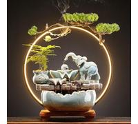 JUXDZISHW A,Fontaine d'intérieur avec éclairage LED, Fontaine de Table d'eau en Rocaille Cascade de Bureau Cascade de méditation Zen Fontaine de Bureau avec Plantes Décoration pour Salon