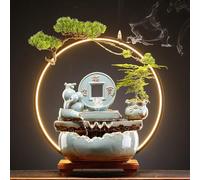 JUXDZISHW C,Fontaine d'intérieur avec éclairage LED, Fontaine de Table d'eau en Rocaille Cascade de Bureau Cascade de méditation Zen Fontaine de Bureau avec Plantes Décoration pour Salon