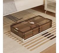 JUXDZISHW Rangement sous Le lit avec roulettes, boîtes de Rangement empilables sous Le lit, conteneurs de Rangement sous Le lit avec couvercles, boîte Pliable en Plastique pour vêtements,Marron,20cm