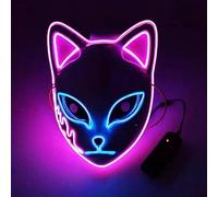 JUXINE Masque d'Halloween Demon Slayer - LED - Costume de tueur de démons - Masque lumineux d'Halloween - Masque d'horreur de renard - Contrôlable - Noël - Costume de Nouvel An - Pour adultes