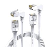 JUXINICE Lot de 2 câbles de raccordement Ethernet Cat7 à angle droit de 90 degrés - 1,8 m - 10 Gbit/s - Cordon de raccordement plat pour réseau Internet LAN Gigabit - Blanc (haut + bas)