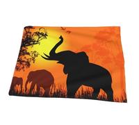 Juxweku Couverture Plaid Paysage Coucher Soleil avec des éléphants Sauvages Couverture Polaire, Plaid Canapé Lit Flanelle Doux Et Chaud pour Chambre à Coucher Bureau, 125 x 150 cm