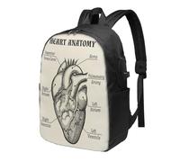 Juxweku Sac à Dos Anatomie du cœur en noir et blanc, Sac a Dos Ordinateur Portable 17 Pouces pour Filles Garçons Homme Femme