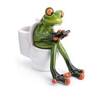 JUXYES Figurine de Grenouille créative en résine 3D - Porte-Crayon - Grenouille Verte Amusante - Texte sur Les Toilettes - Figurines de Collection - Grenouille - Porte-Crayon pour la Maison et Le