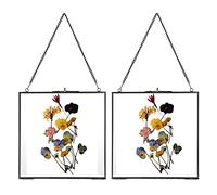 JUXYES Lot de 2 cadres photo muraux en laiton, cadre flottant en verre pour affichage de fleurs pressées d'œuvres d'art, cadre flottant à double verre carré, cadre mural pour photo, affiche, etc