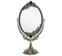 JUXYES Miroir de Maquillage décoratif de Table en métal avec Support, Miroir cosmétique Double Face pivotant Vintage avec Cadre, Miroir Ovale rétro pour Salle de Bain, Chambre à Coucher