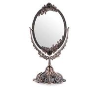 JUXYES Miroir de Maquillage décoratif de Table en métal avec Support, Miroir cosmétique Double Face pivotant Vintage avec Cadre, Miroir Ovale rétro pour Salle de Bain, Chambre à Coucher