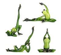 JUXYES Set of 4 Creative Resin Yoga Frogs Figurine Decor, 4 Different Yoga Pose Frog Sculpture Statue, Personalized Animal Collectible Figurines Mascot Frog Resin Crafts for Shelves Table Desk Decor