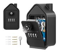 JUYANO Boite a Clef, Grande Boite a Clefs Securisee Exterieur avec 4 Code & Clés d'urgence Boîte à Clés Murale en Alliage D'aluminium pour L'école de Garage à Domicile Airbnb (Noir)