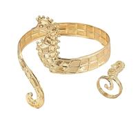 JUYAXIN Élégant bracelet hippocampe doré et manchette ouverte réglable, accessoires tendance, accessoire de poignet élégant pour fête, tendance et tendance