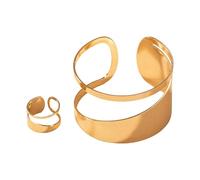 JUYAXIN Ensemble de bracelets et bagues élégants - Anneaux circulaires creux en or et bijoux pour femmes avant-gardistes