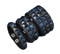 JUYAXIN Lot de 3 bracelets punk en cuir léger avec clous carrés foncés empilables pour événement musical Unisexe Accessoire de mode Rivets contrastés en cuir, taille unique, Comme décrit