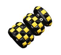 JUYAXIN Lot de 3 bracelets punk en cuir léger avec clous carrés foncés empilables pour événement musical Unisexe Accessoire de mode Rivets contrastés en cuir, taille unique, Comme décrit