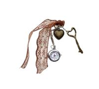 JUYAXIN Montre de poche vintage en forme de cœur avec porte-clés en alliage - Cadeau spécial pour les amoureux, marron, One Size