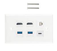 JUYAXIN Panneau mural décoratif 6 ports HDTV USB3.0 Type C CAT6 Keystone RJ45 6 Blanc Panneau décoratif pour plaque de réseau de données