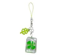 JUYAXIN Porte-clés tendance en forme d'herbe à quatre feuilles - Pendentif en verre - Crochet en métal sécurisé - Breloque pour téléphone ou pour un usage quotidien, Lanière rectangulaire, taille