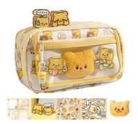 JUYAXIN Trousse à crayons en forme d'ours avec autocollants en papier pour notes, porte-clés pour fille, étudiante, grande capacité, trousse à crayons pour adolescentes, C