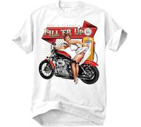 JUYHGGTFY 2019 New Print Summer Designs Men's Filler Up Pinup Girl Motorcycles Vintage T Shirt Transfers White Manches Courtes(Small)