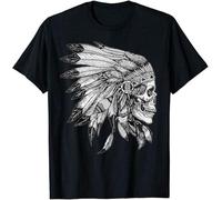 JUYHGGTFY American Motorcycle Skull Native Indian Eagle Chief Vintage T Shirt Black Manches Courtes(Medium)