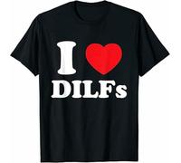 JUYHGGTFY New Limited I Love Heart DILFs and Mature Sexy Men T-Shirt Black Manches Courtes(3X-Large)