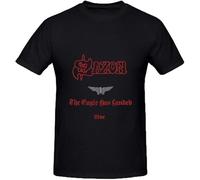 JUYHGGTFY Saxon The Eagle Has Landed Pop Mens Crew Neck Cotton T Shirts Manches Courtes(Small)