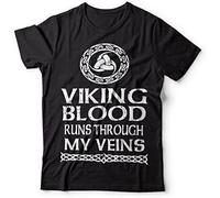 JUYHGGTFY Viking T-Shirt Viking Warrior T-Shirt Viking Blood Runs Through My Veins Shirt Black Manches Courtes(Medium)