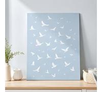 JUYIOPAX Impression sur toile minimaliste verticale représentant une silhouette de colombe blanche, style scandinave bleu clair, décoration murale (60 x 80 cm, sans cadre)