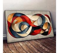 JUYIOPAX Large modern abstract geometric wall art textured canvas painting in blue, red, orange, and beige tones(30x60cm/Frameless)