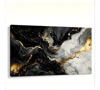 JUYIOPAX Tableau sur Toile Abstrait Horizontal Marbre Fluide Noir et Or