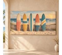 JUYIOPAX Tableau sur Toile horizontal vintage avec des planches de surf | Affiche de planche de surf sur plage | Grande Impression Gi sur Toile | Décor mural salon/chambre(62x122cm/Sans cadre)