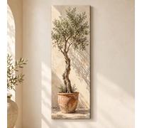 JUYIOPAX Tableau sur toile olivier en pot de terre cuite rustique vertical | Tableau de plantes en pot. Tirage gi sur toile grand format. Déco murale moderne pour couloir.(30×90m/sans cadre)