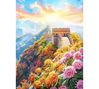 JUYIYUANFUZH 11CT DIY Kit Broderie Point De Croix ChrysanthèMes Et La Grande Muraille 6 DebutantLoisirs Point De Croix Kit Complet Pour Art DéCoration 15.7 * 19.7In