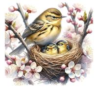 JUYIYUANFUZH 11CT DIY Kit Broderie Point De Croix Oiseau En Fleurs De PêCher 3 DebutantLoisirs Point De Croix Kit Complet Pour Art DéCoration 15.7 * 19.7In