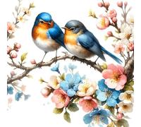 JUYIYUANFUZH 11CT DIY Kit Broderie Point De Croix Oiseau En Fleurs De PêCher 6 DebutantLoisirs Point De Croix Kit Complet Pour Art DéCoration 15.7 * 19.7In