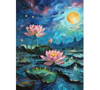 JUYIYUANFUZH 11CT DIY Kit Broderie Point De Croix Reflet Du Ciel éToilé Sur Un éTang De Lotus 1 DebutantLoisirs Point De Croix Kit Complet Pour Art DéCoration 15.7 * 19.7In