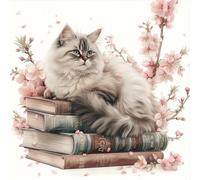 JUYIYUANFUZH 11CT DIY Kit Broderie Point De Croix Sakura Romantique Chats DebutantLoisirs Point De Croix Kit Complet Pour Art DéCoration 15.7 * 19.7In