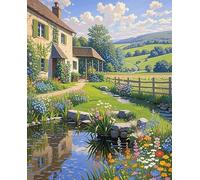 JUYIYUANFUZH 11CT DIY Kit Broderie Point De Croix Un Chalet De Campagne Entouré De Fleurs DebutantLoisirs Point De Croix Kit Complet Pour Art DéCoration 15.7 * 19.7In