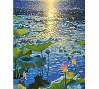 JUYIYUANFUZH 11CT DIY Kit Broderie Point De Croix Une Mare Aux Lueurs CréPusculaires, Un Demi-éTang D'Or Dispersé DebutantLoisirs Point De Croix Kit Complet Pour Art DéCoration 15.7 * 19.7In