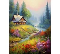 JUYIYUANFUZH Broderie Point De Croix Kit Complet Point De Croix Imprimé Diy 11CT Campagne Dans Un RêVe 2 Canevas Kit Complet Adulte DebutantLoisirs CréAtifs Adultes 40×50Cm