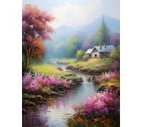 JUYIYUANFUZH Broderie Point De Croix Kit Complet Point De Croix Imprimé Diy 11CT Campagne Dans Un RêVe 1 Canevas Kit Complet Adulte DebutantLoisirs CréAtifs Adultes 40×50Cm