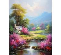 JUYIYUANFUZH Broderie Point De Croix Kit Complet Point De Croix Imprimé Diy 11CT Campagne Dans Un RêVe 3 Canevas Kit Complet Adulte DebutantLoisirs CréAtifs Adultes 40×50Cm