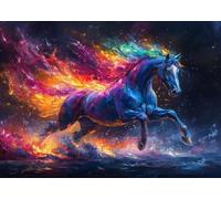 JUYIYUANFUZH Broderie Point De Croix Kit Complet Point De Croix Imprimé Diy 11CT Cheval Arc-En-Ciel Au Galop F Canevas Kit Complet Adulte DebutantLoisirs CréAtifs Adultes 40×50Cm