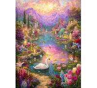 JUYIYUANFUZH Broderie Point De Croix Kit Complet Point De Croix Imprimé Diy 11CT Coucher De Soleil Au Lac Des Cygnes 13 Canevas Kit Complet Adulte DebutantLoisirs CréAtifs Adultes 40×50Cm