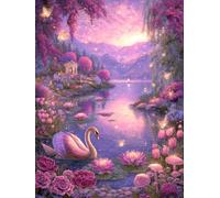JUYIYUANFUZH Broderie Point De Croix Kit Complet Point De Croix Imprimé Diy 11CT Coucher De Soleil Au Lac Des Cygnes 9 Canevas Kit Complet Adulte DebutantLoisirs CréAtifs Adultes 40×50Cm