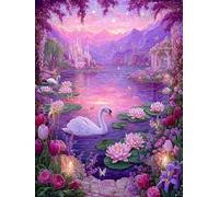 JUYIYUANFUZH Broderie Point De Croix Kit Complet Point De Croix Imprimé Diy 11CT Coucher De Soleil Au Lac Des Cygnes 3 Canevas Kit Complet Adulte DebutantLoisirs CréAtifs Adultes 40×50Cm