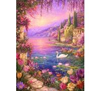 JUYIYUANFUZH Broderie Point De Croix Kit Complet Point De Croix Imprimé Diy 11CT Coucher De Soleil Au Lac Des Cygnes 1 Canevas Kit Complet Adulte DebutantLoisirs CréAtifs Adultes 40×50Cm